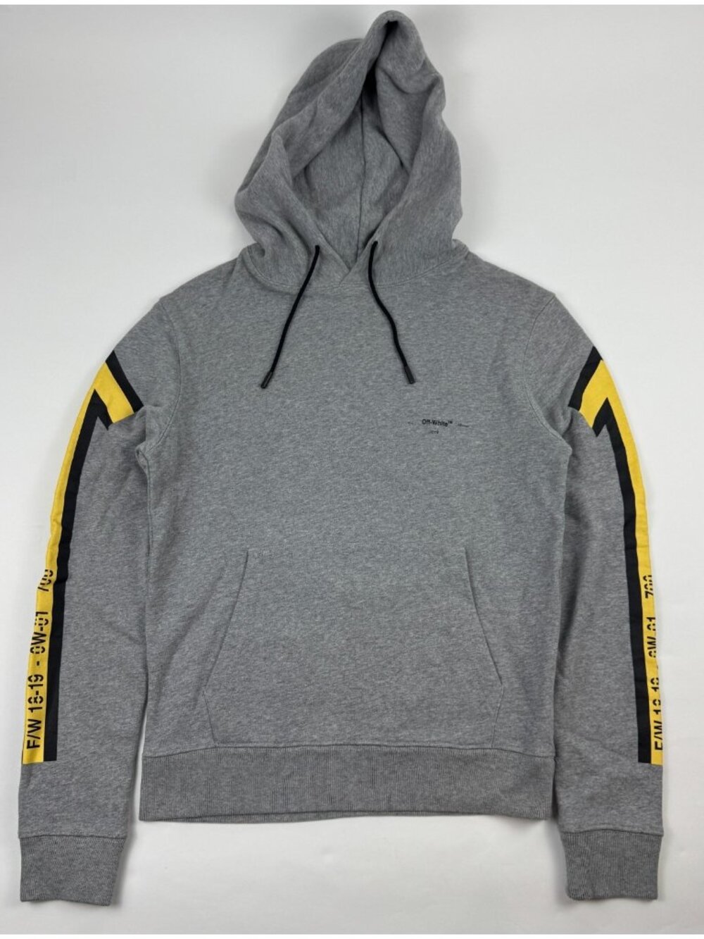 Off-White Virgil Abloh FW 18-19 Yellow Arrow Pullover Hoodie Grey Mens XXS Italy